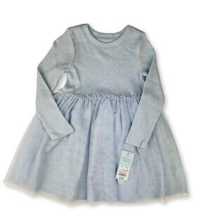 Toddler Girls' Long Sleeve Sparkle Ribbed Tulle Dress - Cat & Jack™ Blue 4T